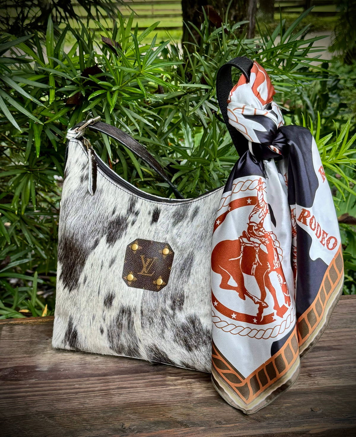 Upcycled LV Cowhide Leather Shoulder Crossbody Bag Western