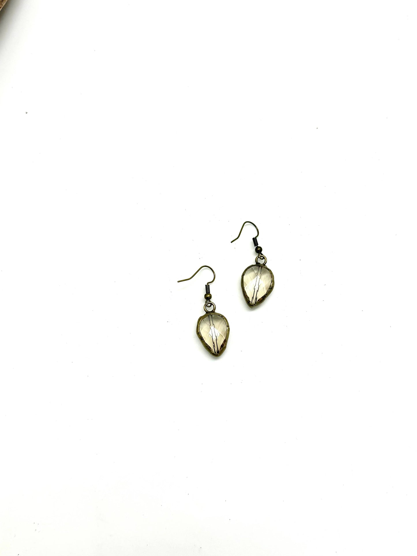 Earring Vintage Style Beveled Glass Teardrop Antique Gold
