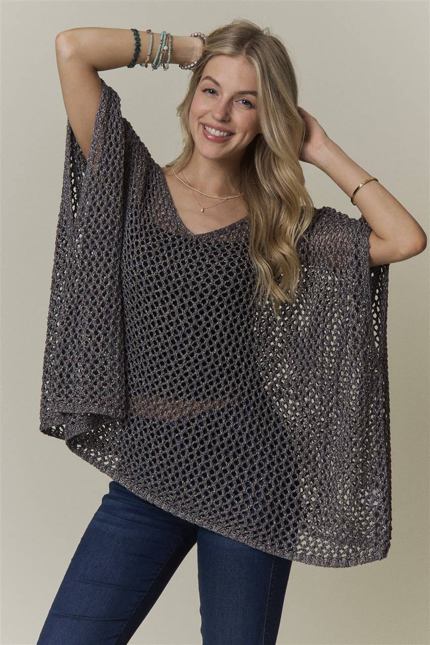 OPEN-KNIT PONCHO SWEATER TOP- CESW4486