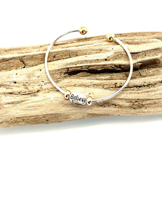 Cuff High Quality Polished Silver/Gold “Believe” Multi Metal