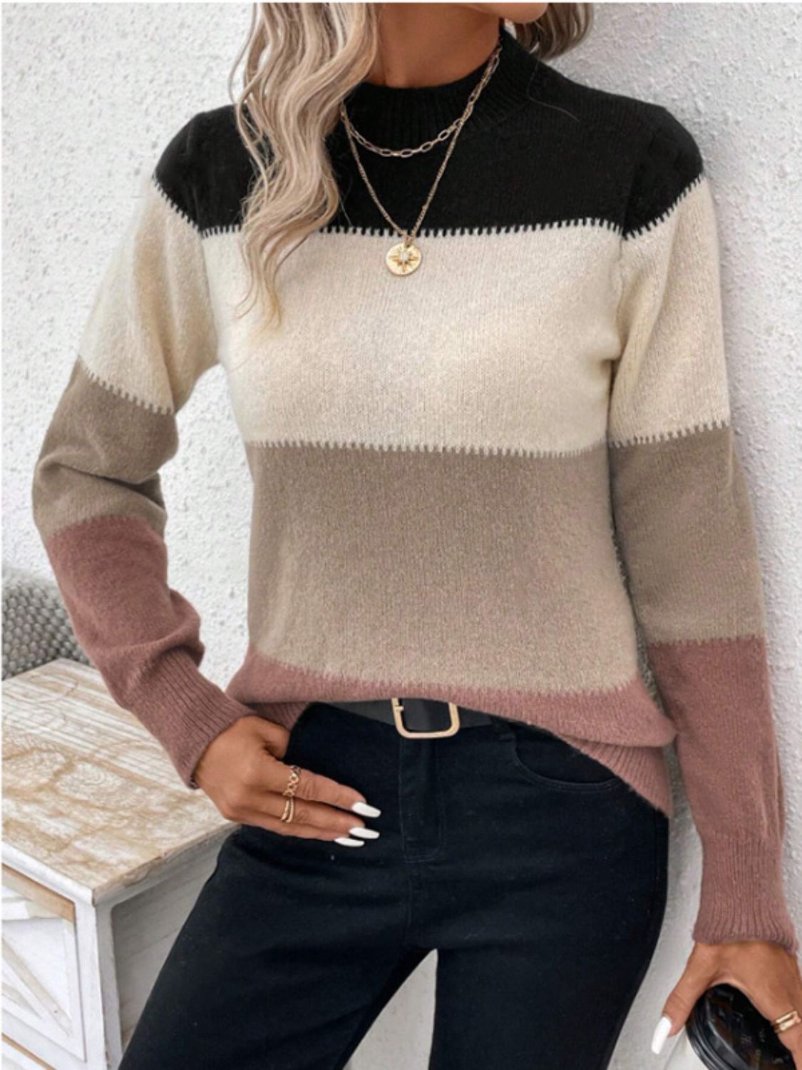 Mock Neck Long Sleeve Sweater