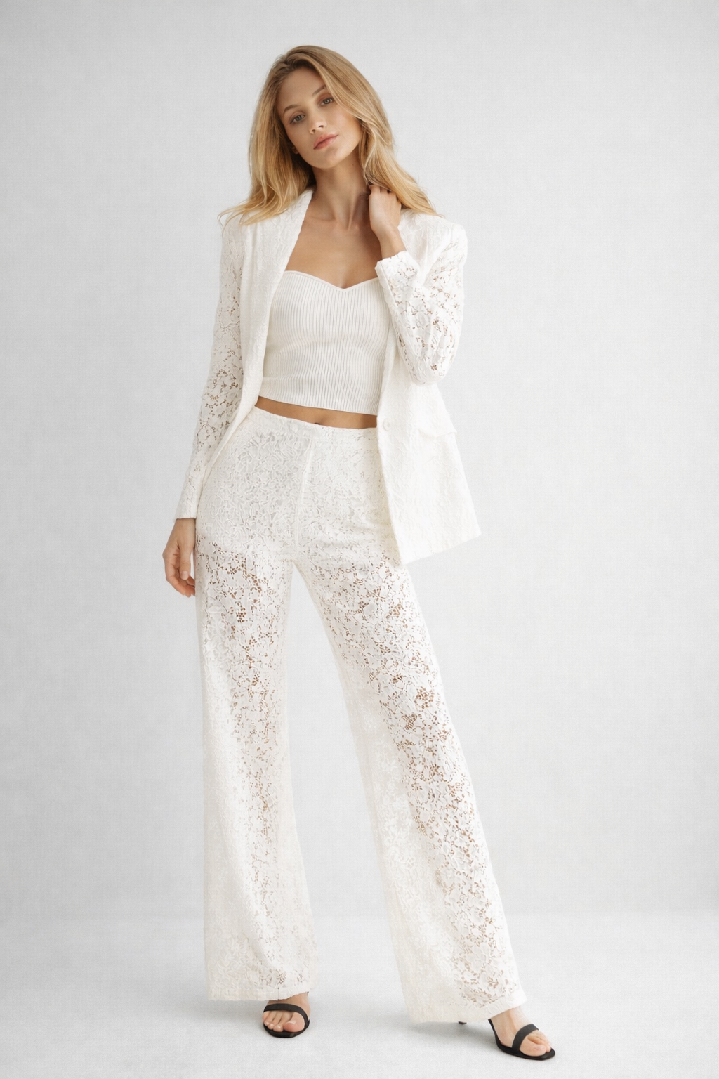 LACE BLAZER JACKET WITH SINGLE BUTTON CLOSURE