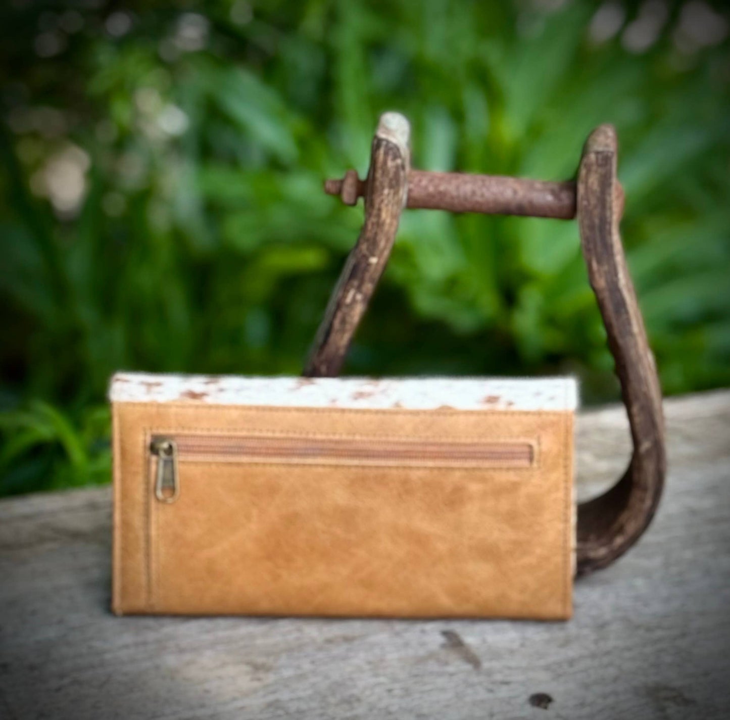 Upcycled LV Cowhide Leather Wallet Card Holder Western
