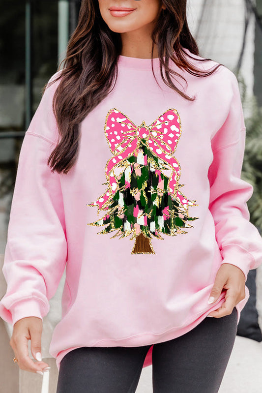 Glittering Bowknot Christmas Tree Graphic Sweatshirt