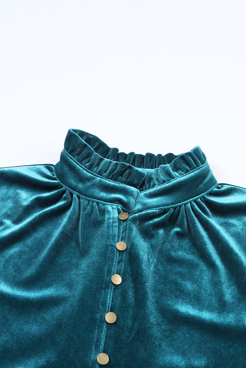 Frilled Buttoned V Neck Velvet Blouse