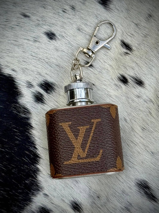 Upcycled LV Mini Flask Bag Charm Keychain Western 