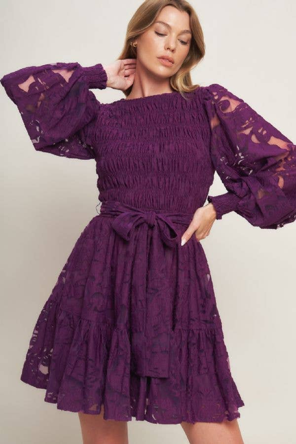 Plum Lace Long Sleeve Mini Dress