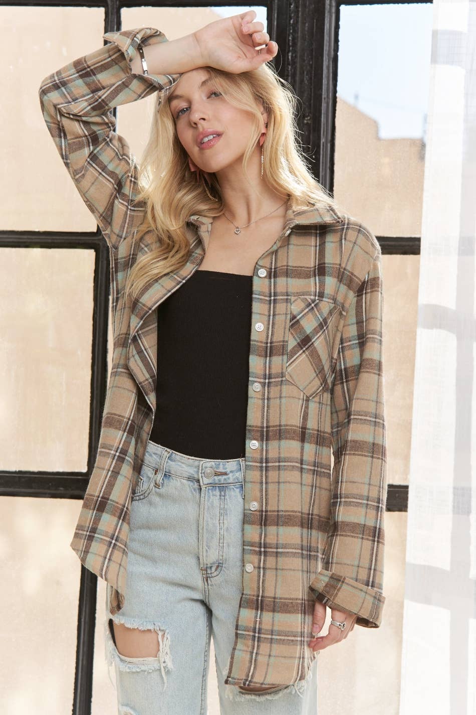 PLAID BUTTON UP BOYFRIEND SHIRT