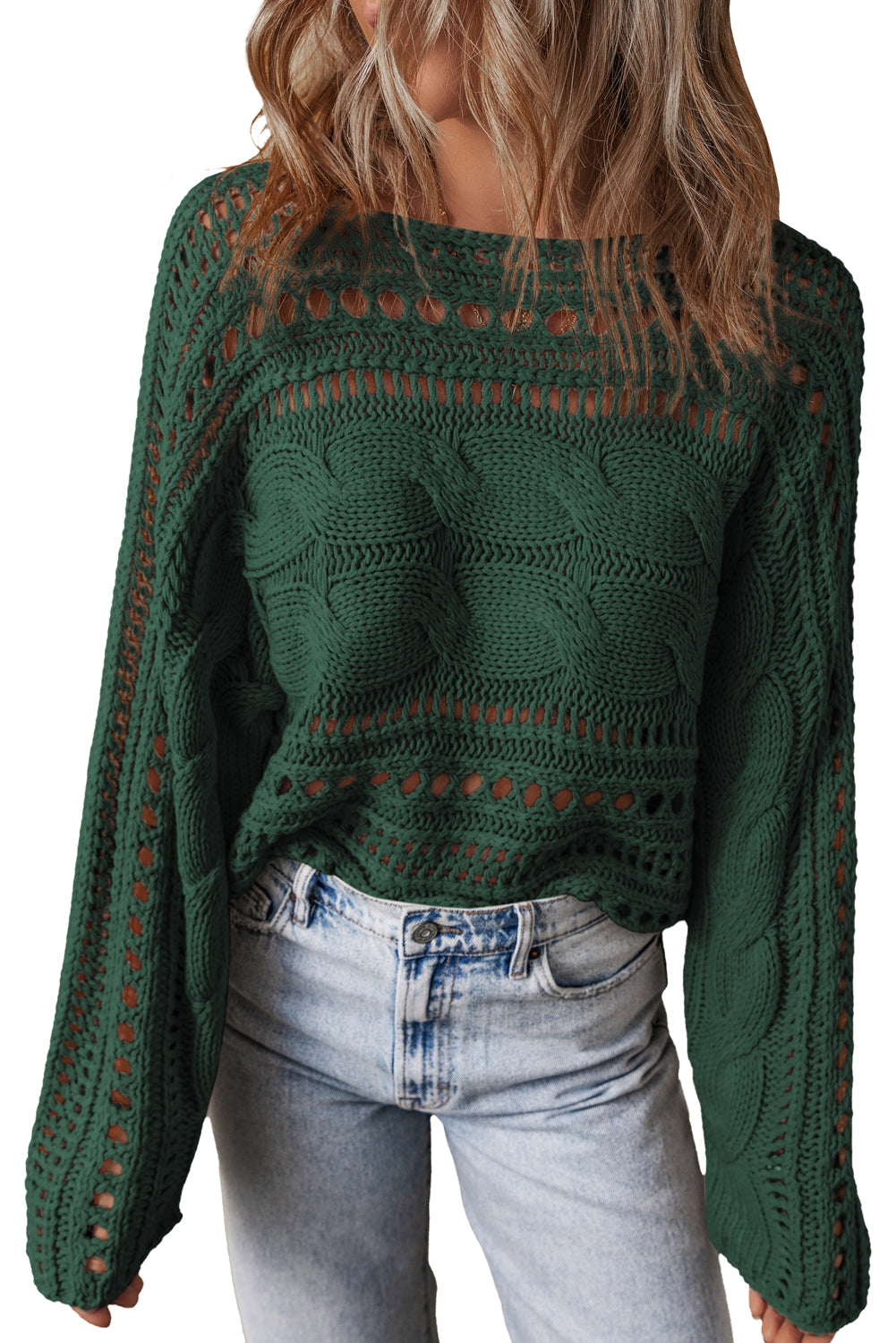 Hollow Out Cable Knit Cropped Sweater