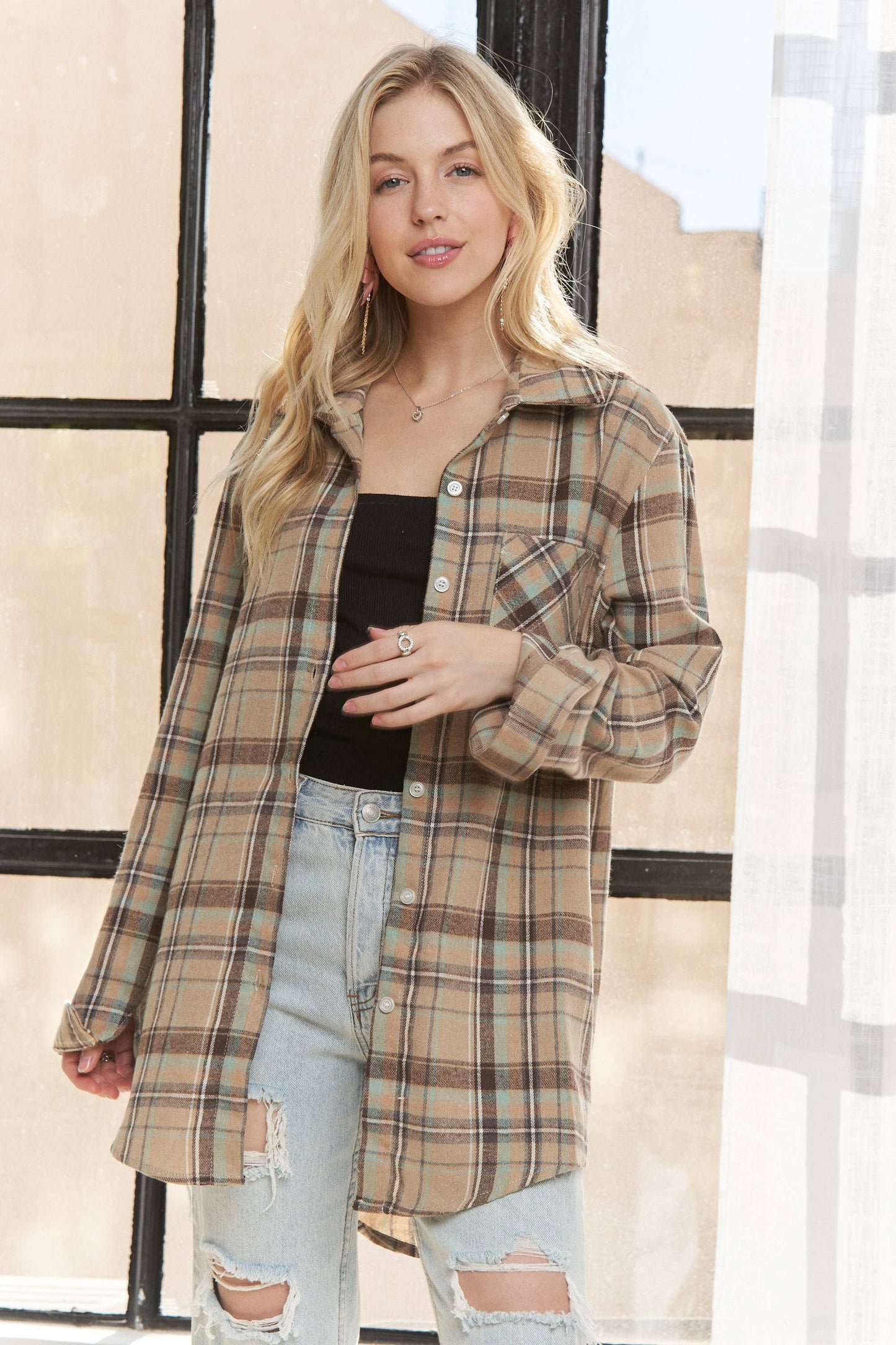 PLAID BUTTON UP BOYFRIEND SHIRT