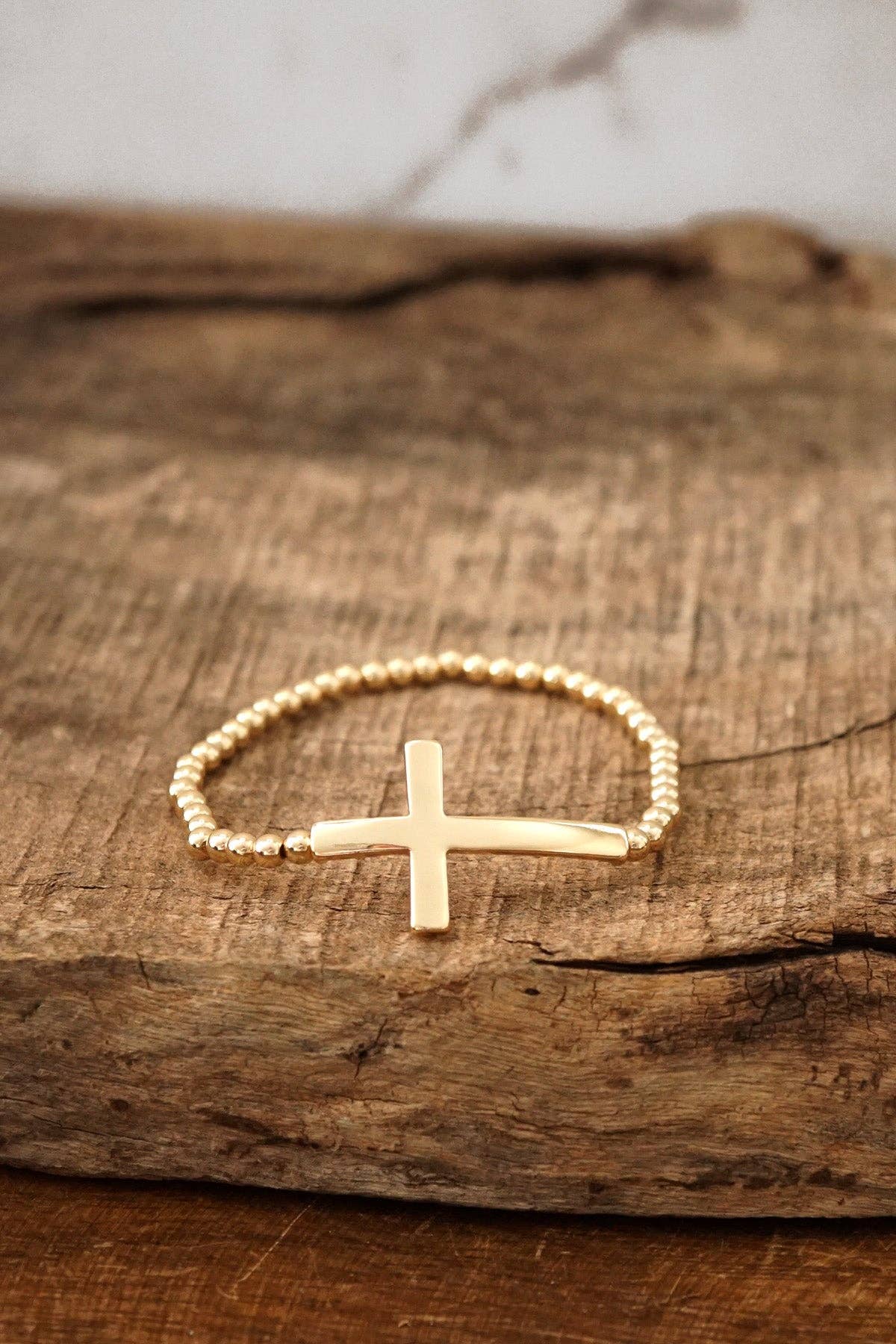 Stretchy Bracelet in Gold tone with Ball Beads