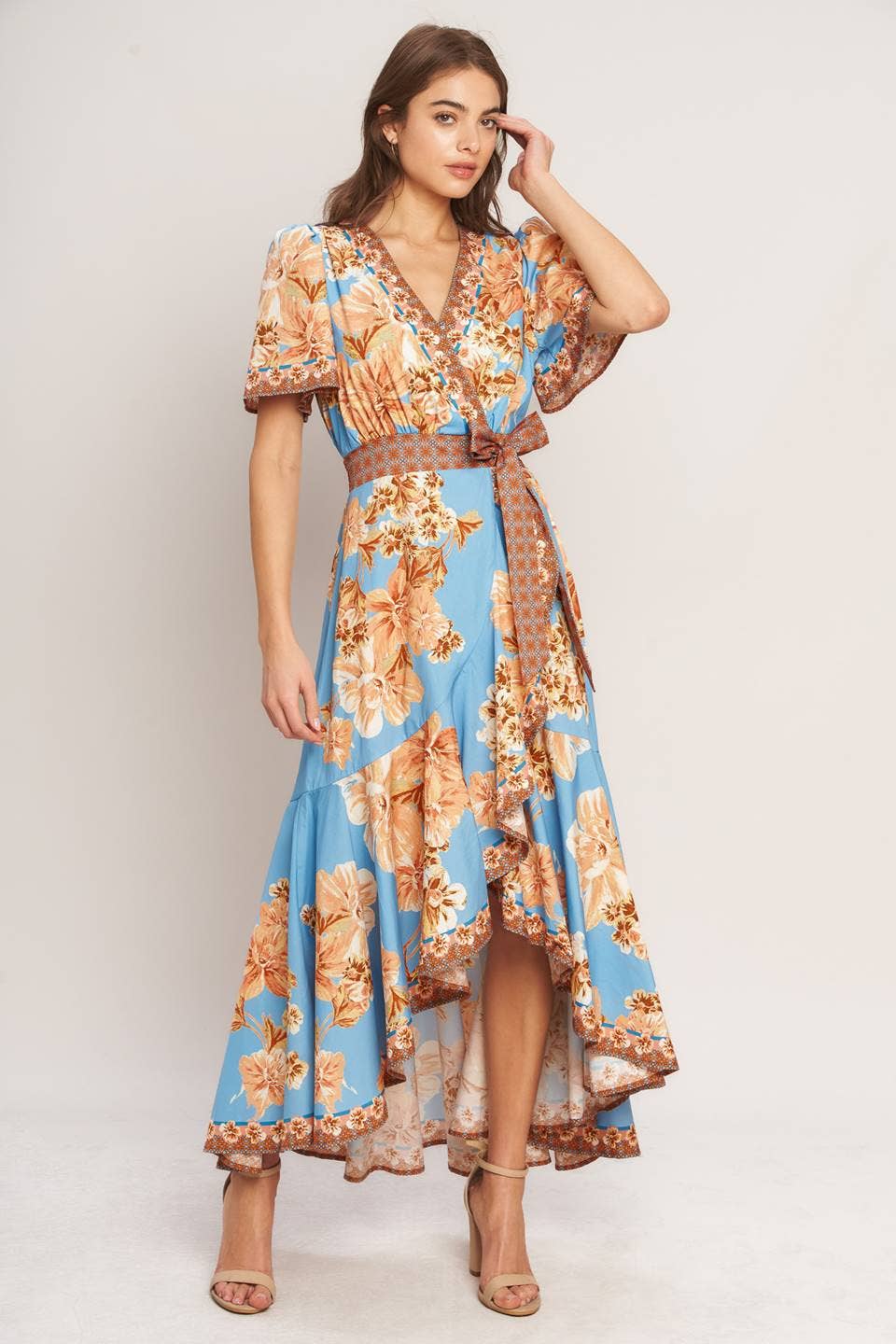 Printed woven hi-lo midi dress