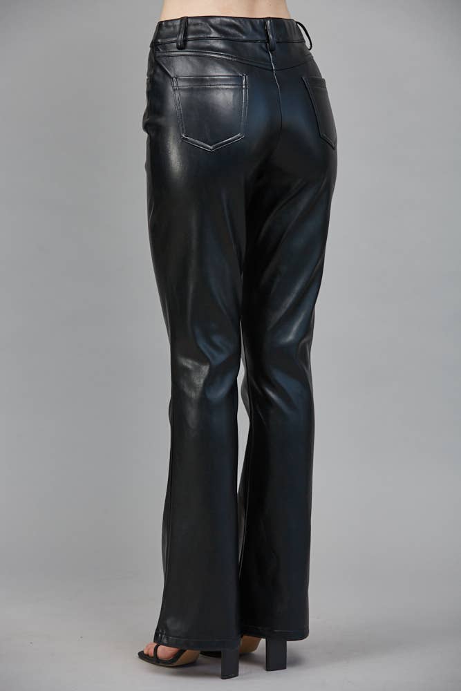 HIGH-WAISTED FAUX LEATHER FLARE PANTS FP60117