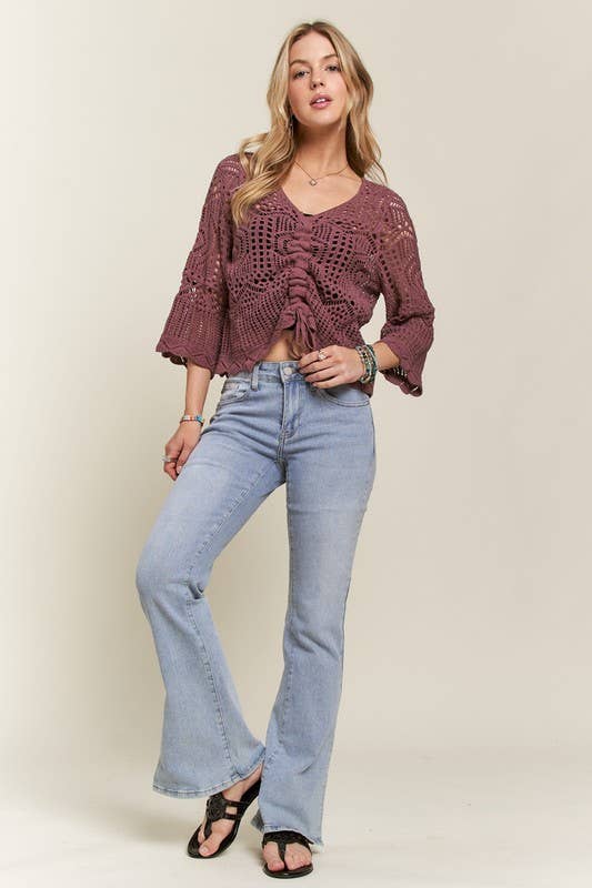 FRONT DRAWSTRING ACCENT CROCHET TOP