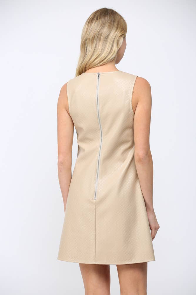 BASKETWEAVE PATTERN FAUX LEATHER SLVL DRESS