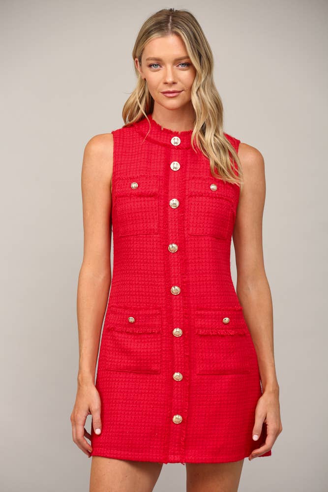 FRONT PATCH POCKET SLVL TWEED DRESS FD32156