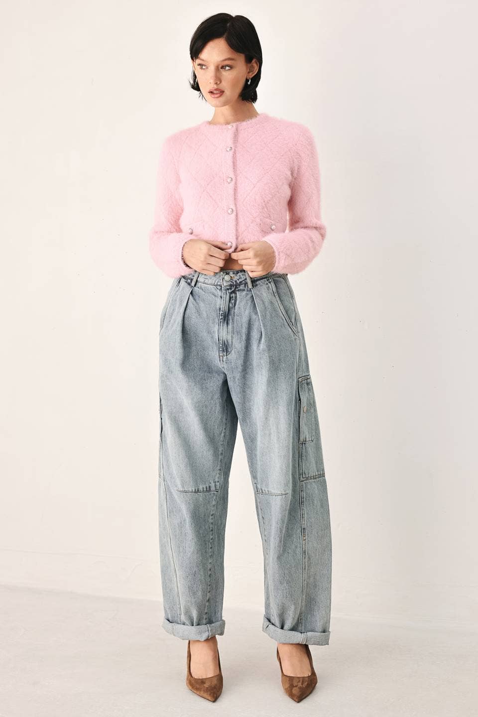 A solid sweater knit cropped cardigan