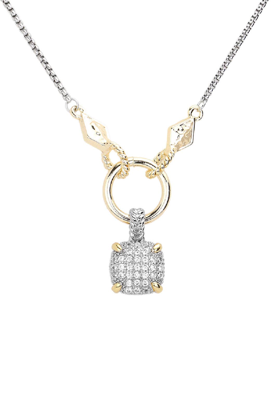 2 Tone Pave Cushion Necklace