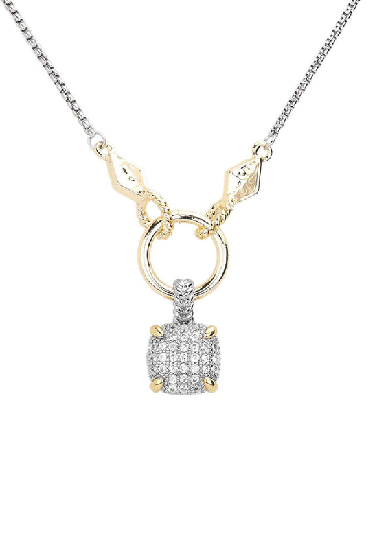 2 Tone Pave Cushion Necklace