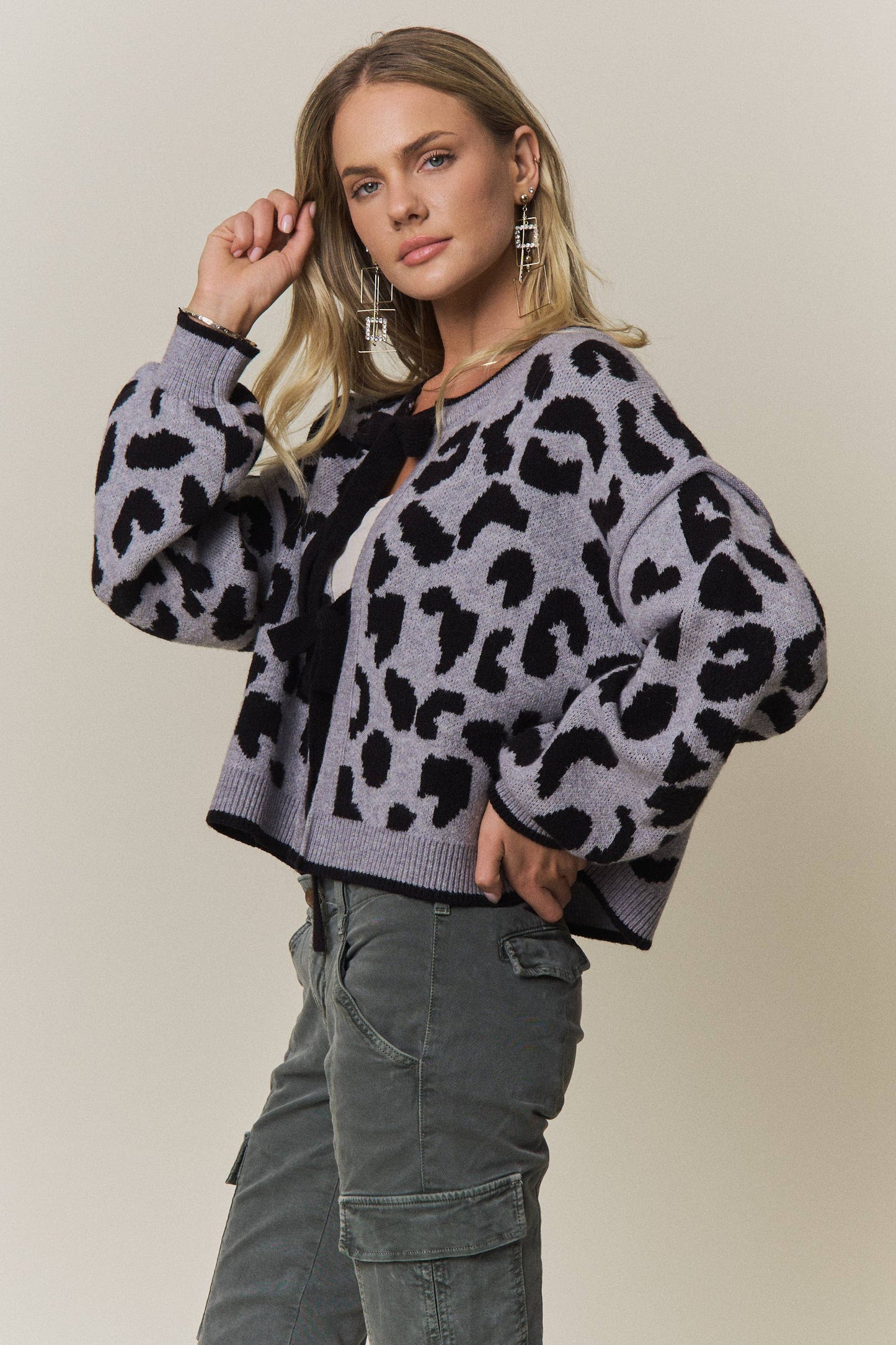 LEOPARD PRINT TIE-FRONT CARDIGAN - CESW4429