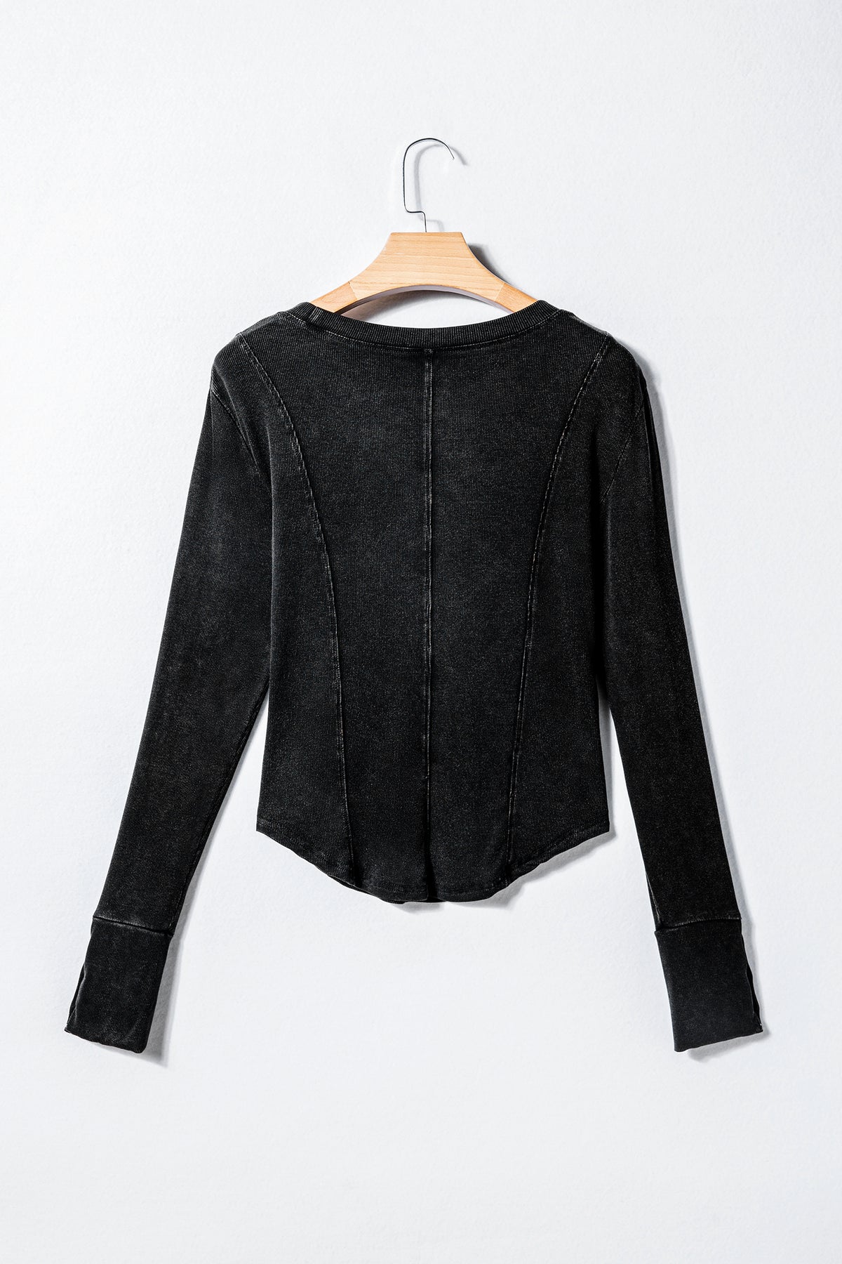 Coffee Exposed Seam Ribbed Long Sleeve Top
