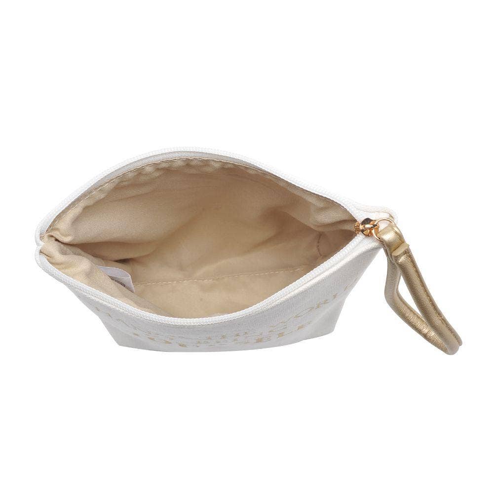Printed Canvas Wristlet Cosmetic Make Up Bag Pouch