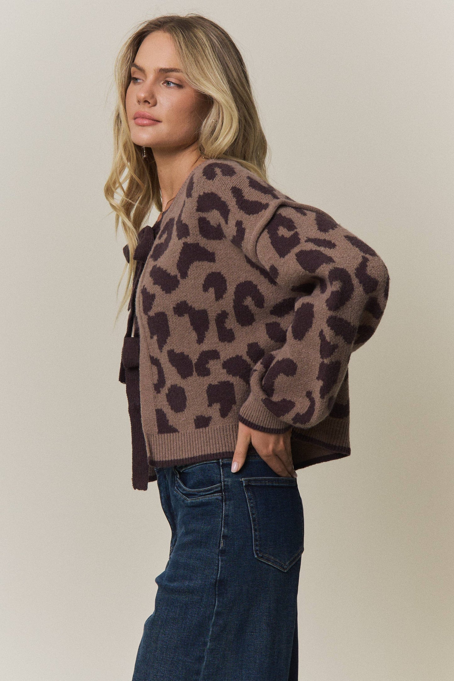 LEOPARD PRINT TIE-FRONT CARDIGAN - CESW4429