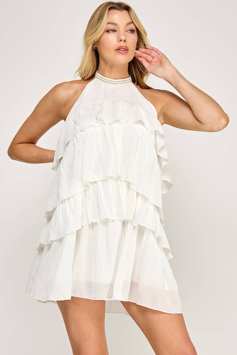 Ruffle Tier A-Line Mini Dress
