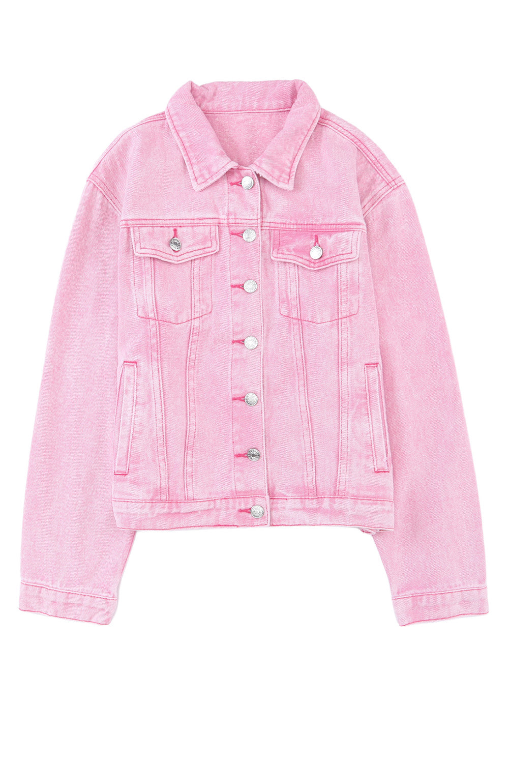 Light Wash Flap Pockets Button Up Denim Jacket