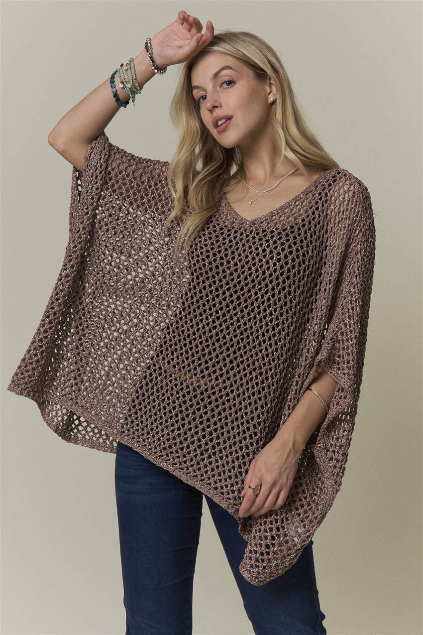 OPEN-KNIT PONCHO SWEATER TOP- CESW4486