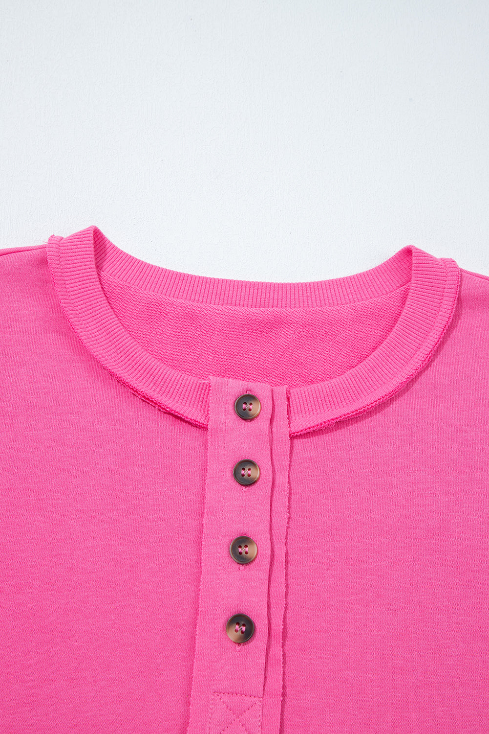 Bright Pink Raw Edge Henley Pullover and Jogger Pants Set