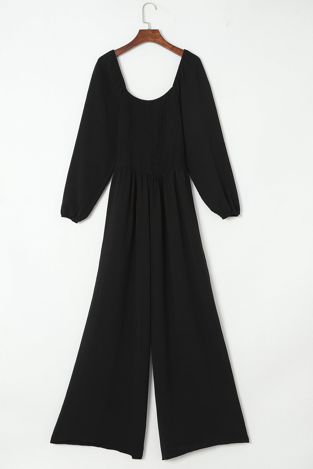 Smocked Square Neck Long Sleeve Wide Leg Jumpsuit