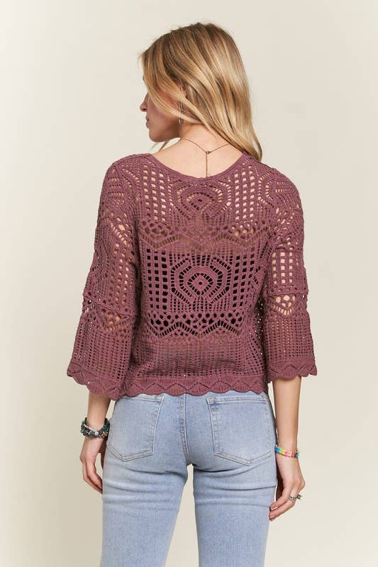 FRONT DRAWSTRING ACCENT CROCHET TOP