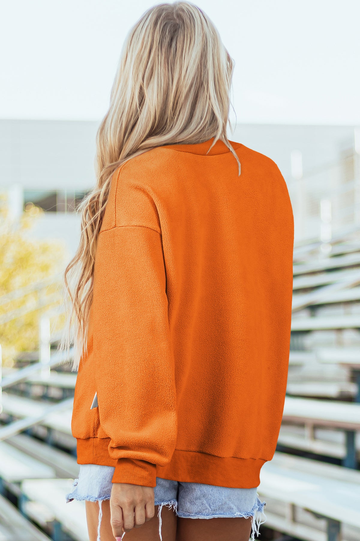 Apricot Oversize Drop Shoulder Reversible Mock Neck Sweatshirt