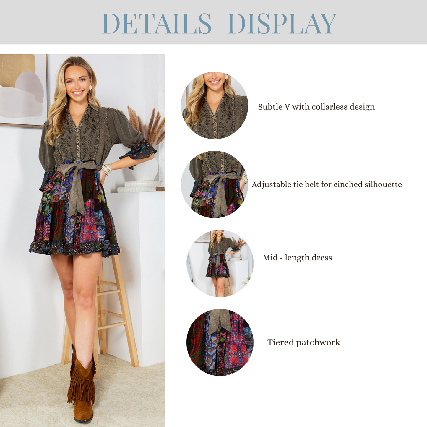 Vintage Fusion: Stone-Washed Baby Doll Dress Embroidery