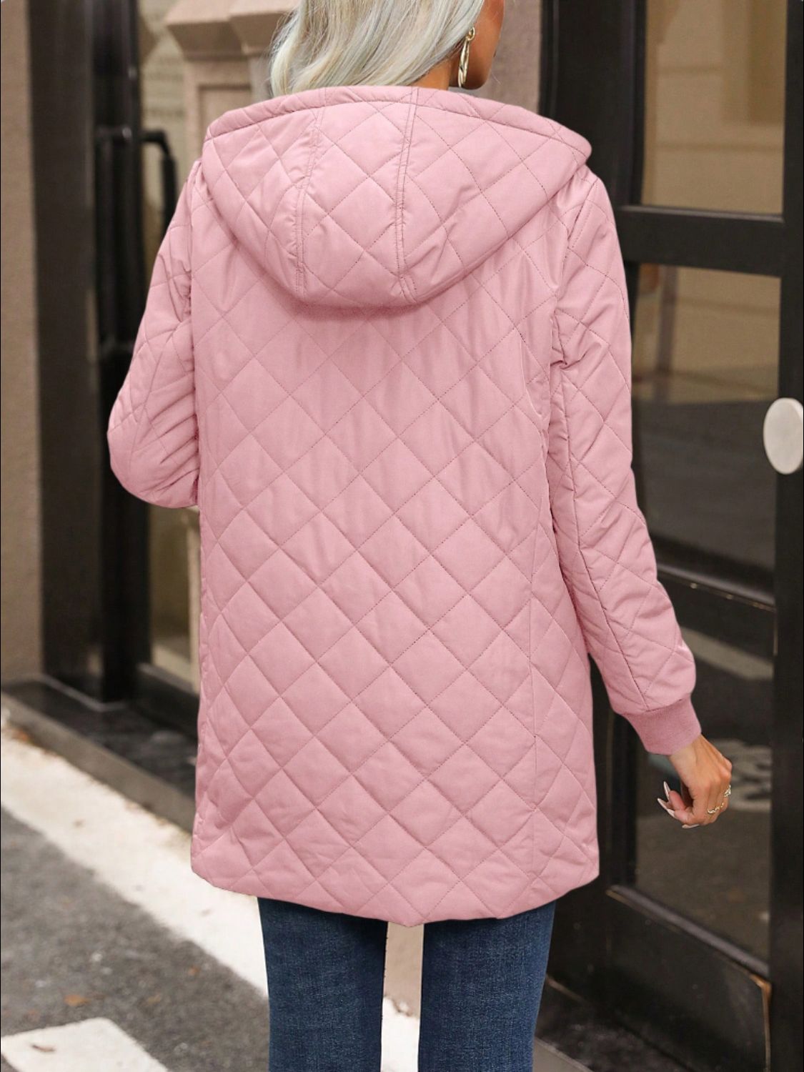 Hooded Jacket with Pockets Quilted Zip Up