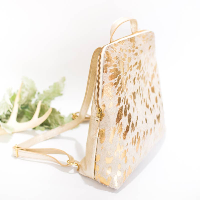 Platinum Leather | Gold Riley Backpack In