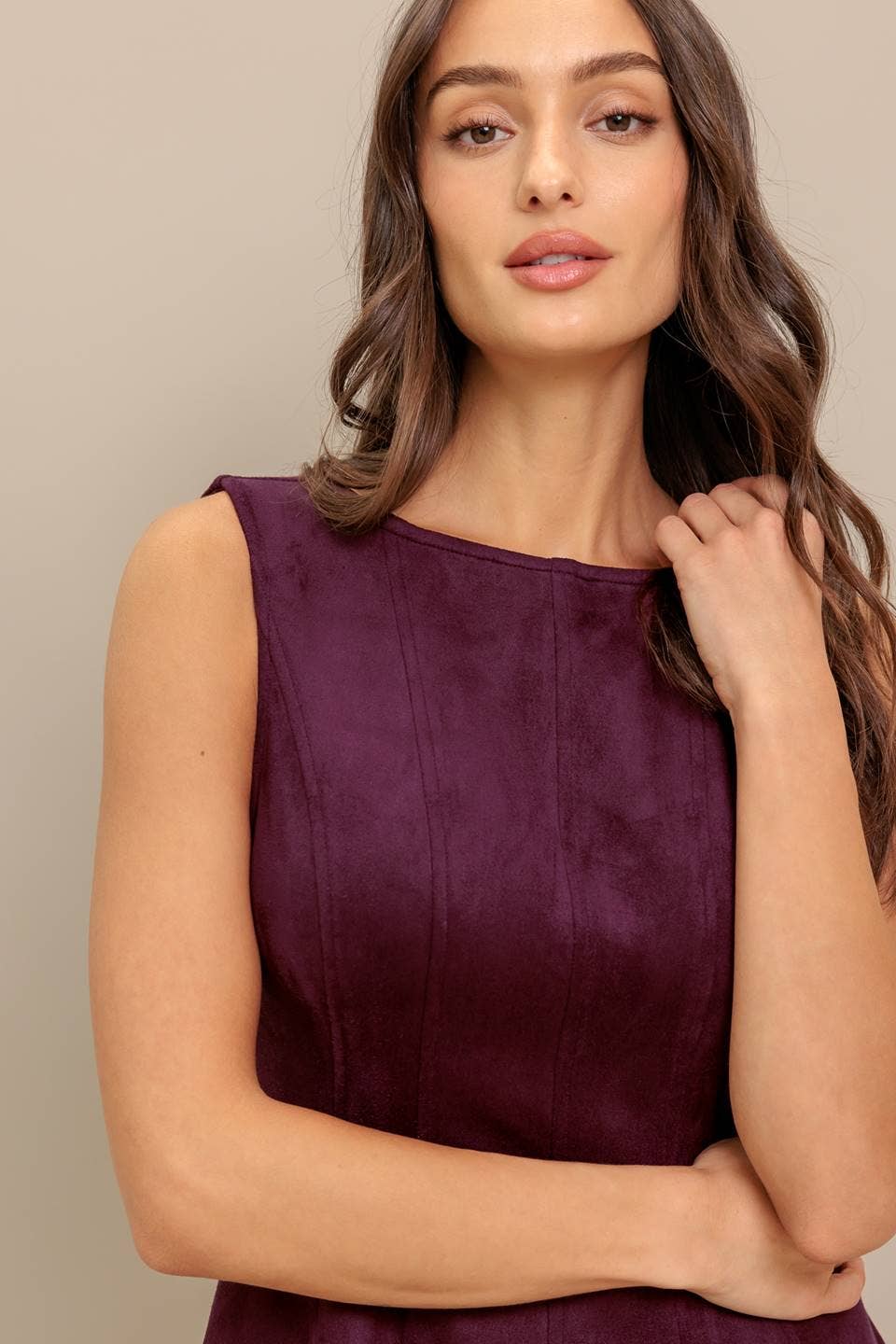 Burgundy Solid Faux Suede Mini Dress