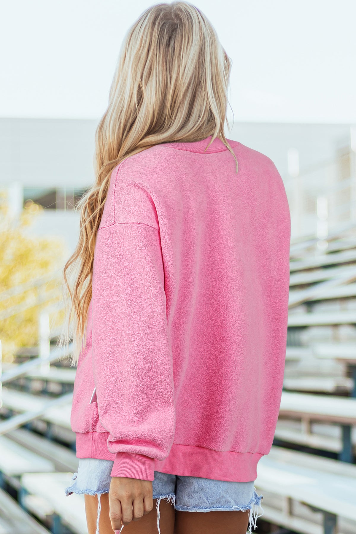 Apricot Oversize Drop Shoulder Reversible Mock Neck Sweatshirt