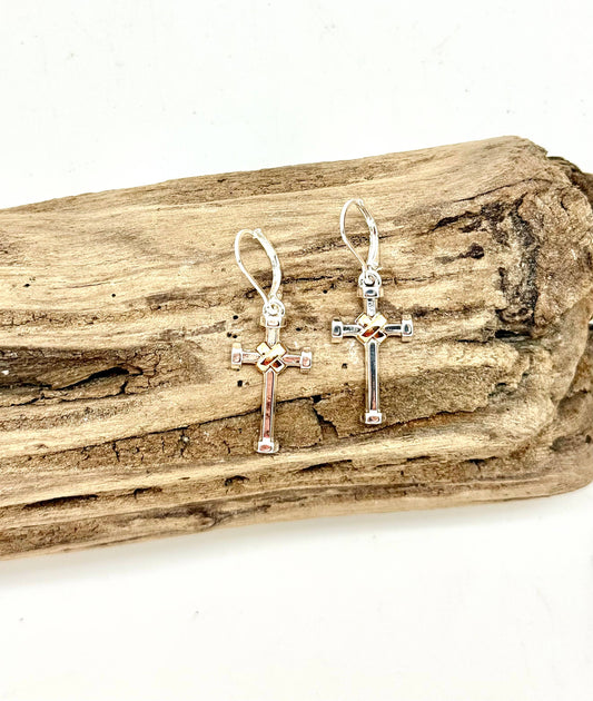Earring Alloy Plated Multi Metal Cross w/Silver Closed Hook