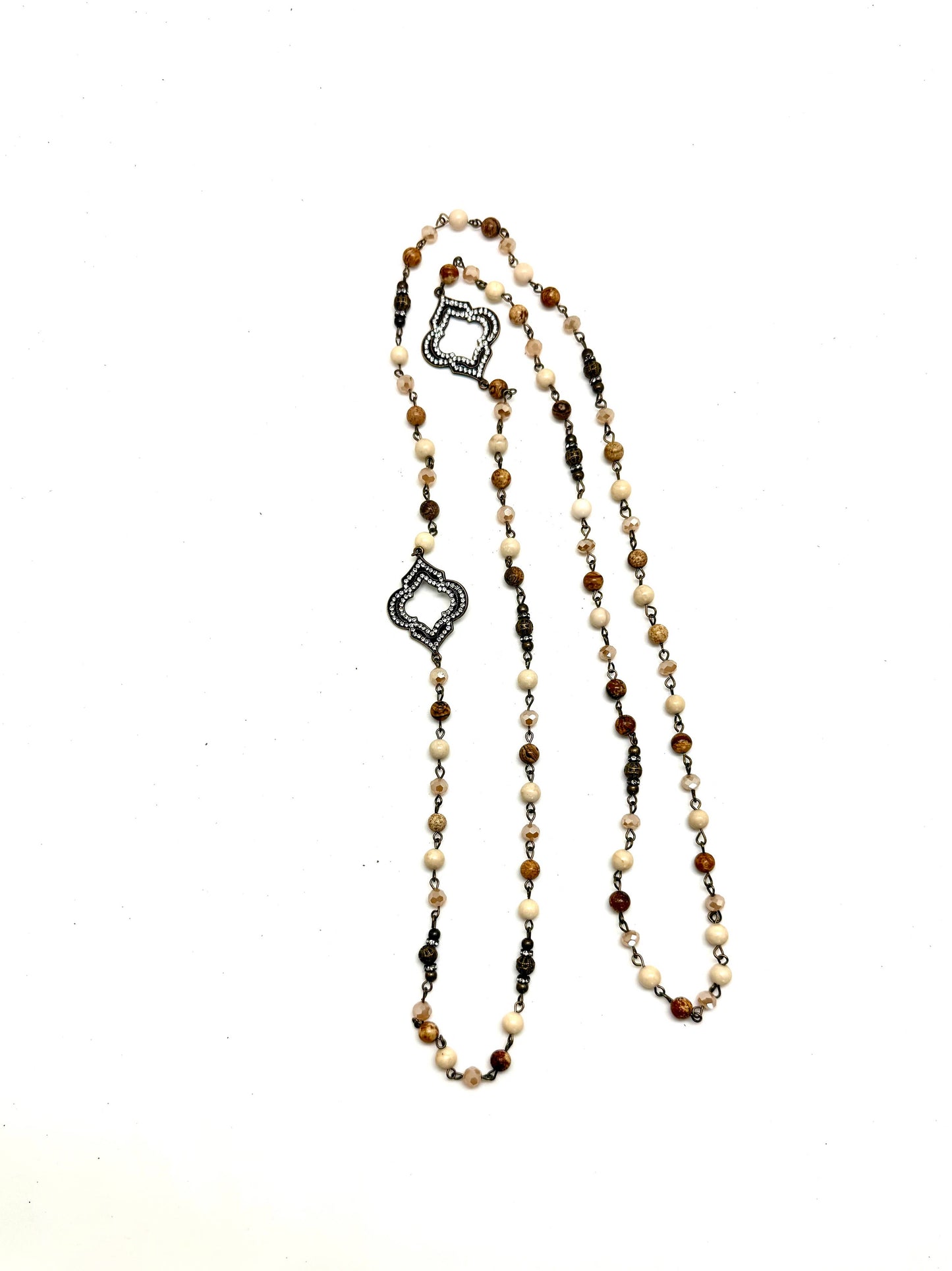 Necklace Picture Jasper (6mm)w/Glass Vintage 44”