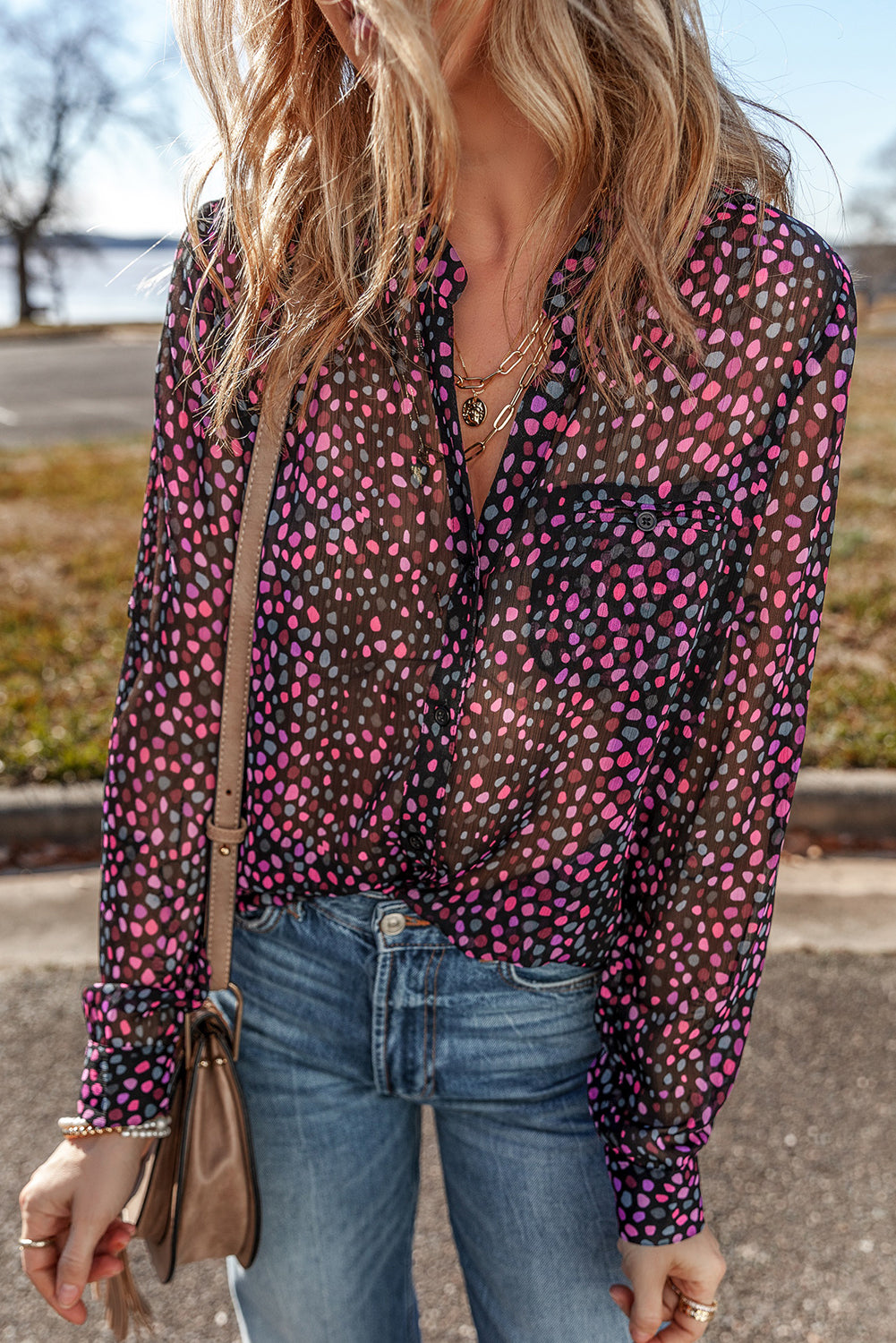 Polka Dot Printed Buttoned Shirt