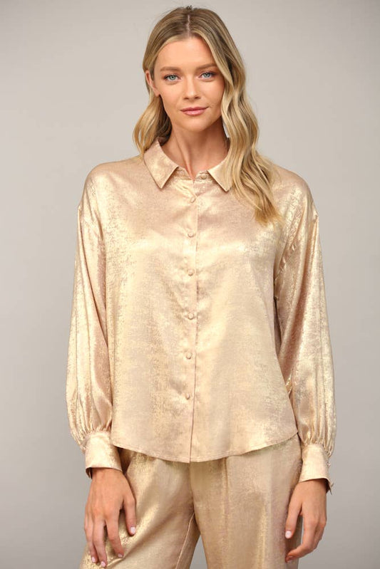 METALLIC BUTTON DOWN SHIRT FT23103