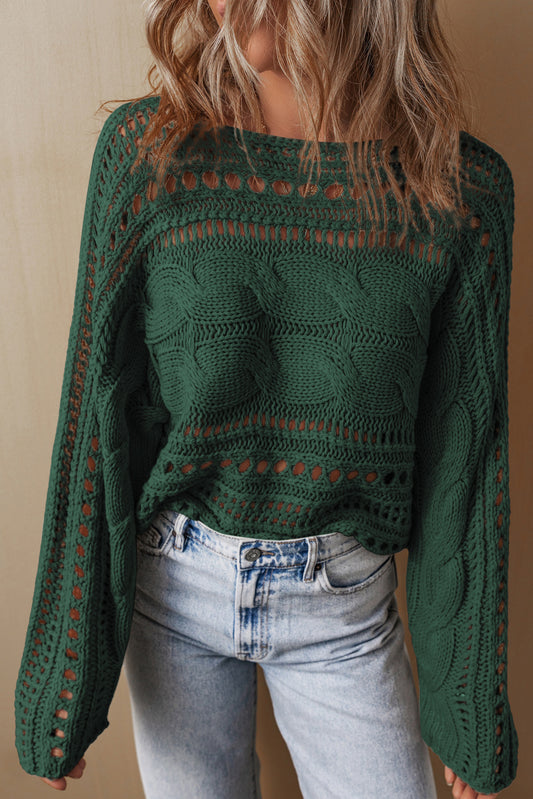 Hollow Out Cable Knit Cropped Sweater