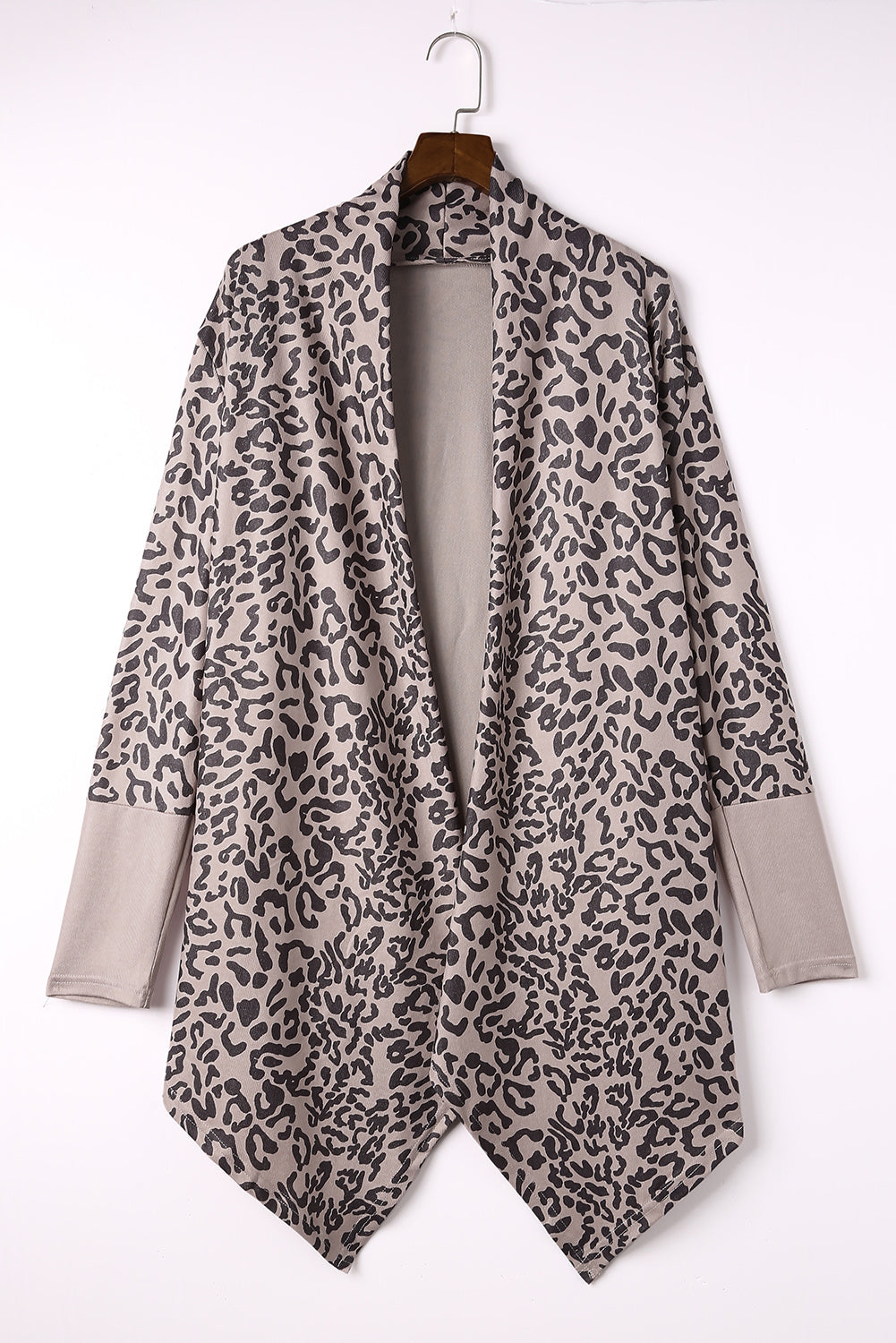 Long Cardigan Cheetah Print Cowl Neck Open Front