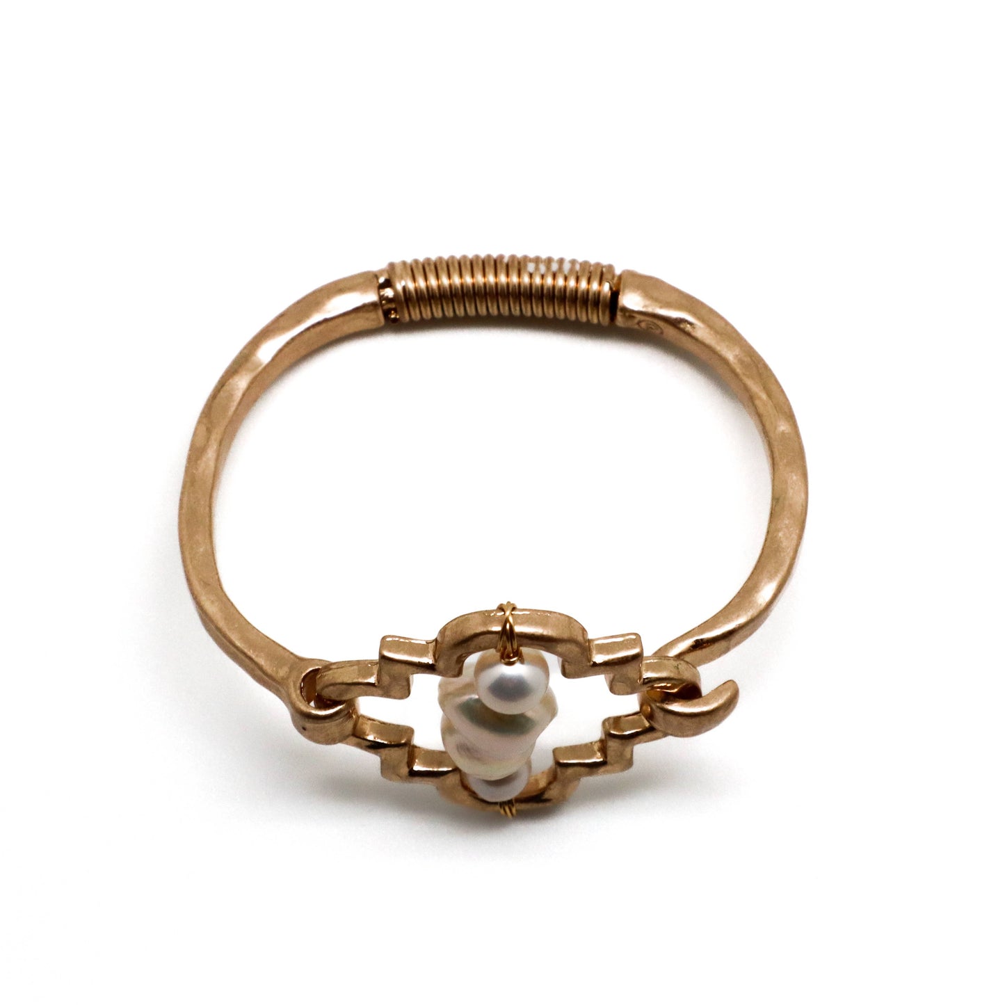 Bracelet Cuff Baroque White Pearl Multi Metal Matte Gold