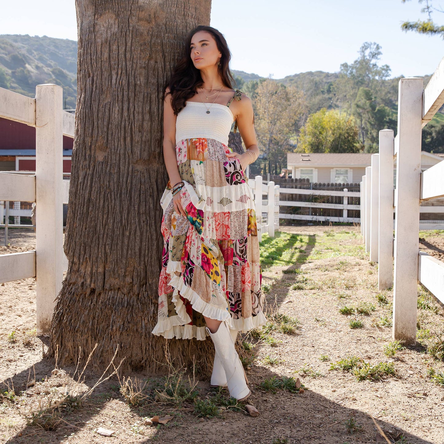 Artisan Pearl Maxi Dress Smocked Bodice Aari Embroidery