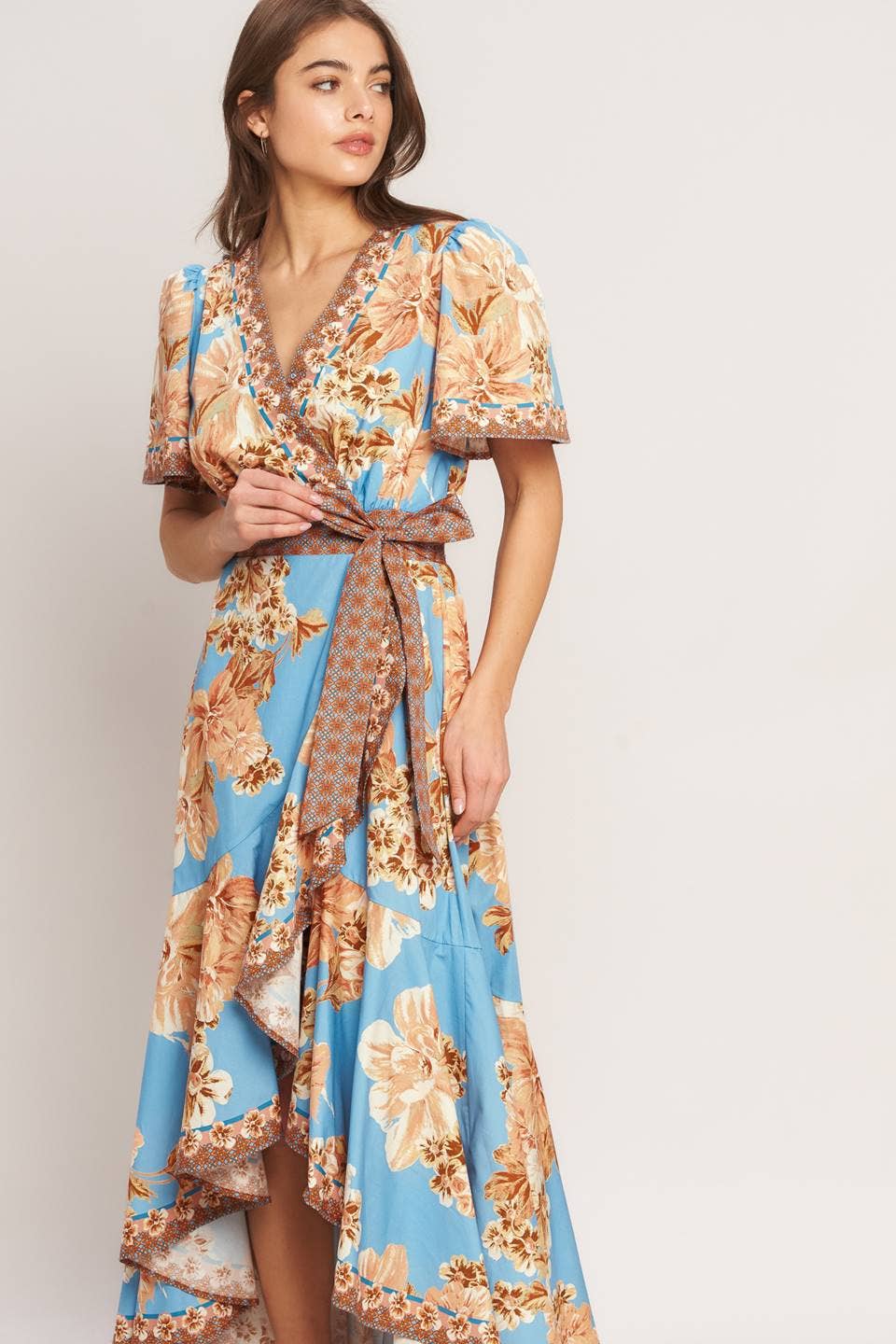 Printed woven hi-lo midi dress