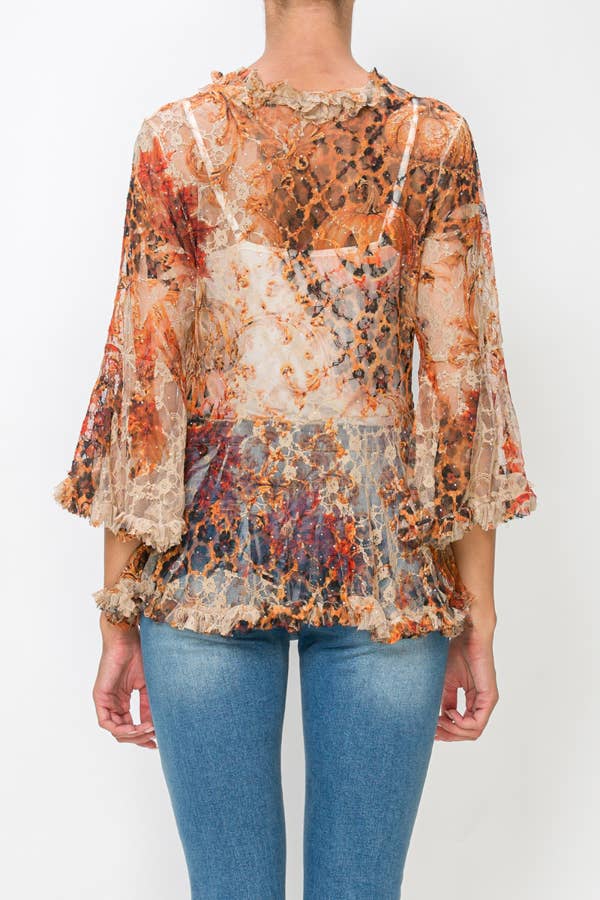 Sparkly Sheer Lace Tie-Front Cardigan
