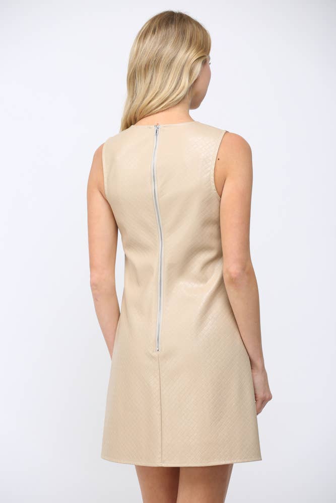 BASKETWEAVE PATTERN FAUX LEATHER SLVL DRESS
